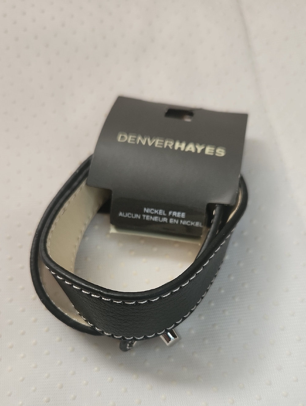 Denver Hayes Black Leather Double-Wrap Bracelet with White Stitching